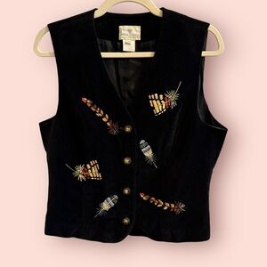 Vintage Susan Bristol Black Velvet Embroidered Vest M | Cottagecore Whimsigoth
